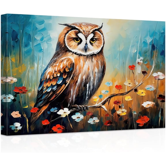 ZHONGYUTONG Abstract Forest Animal Canvas Wall Art Colorful Owl Painting Prints Wildlife Posters Artwork Home Decor Framed (12.00" x 18.00")