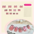 thumbnail image 3 of SXTSZJ Uñas postizas adhesivas cuadradas cortas con estampado de leopardo rosa y moño, 24 piezas, 3 of 7