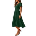 thumbnail image 5 of Women's Summer Chiffon Midi Dress Flutter Sleeve Wrap V Neck A Line Flowy Long Dress Wedding Guest Party Dress Beach Vacation Sundress Army Green, 5 of 6