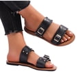 thumbnail image 5 of Womens Two Band Adjustable Buckle Slide Sandals Flat Faux Faux Leather Casual Summer Beach Shoes Black,Size 7.5, 5 of 6