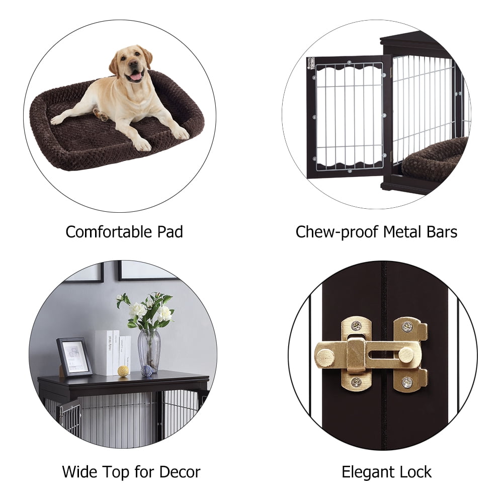 Unipaws Large Dog Crate, Pet Kennel Furniture Style, Metal Wired, Brown