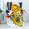thumbnail image 4 of Dragon Soft Flannel Fleece Throw Blanket, Creature with Royal Shield Hero Knight Medieval Times Print, Cozy Plush for Indoor and Outdoor Use, 70" x 90", Marigold Pistachio Green, by Ambesonne, 4 of 5
