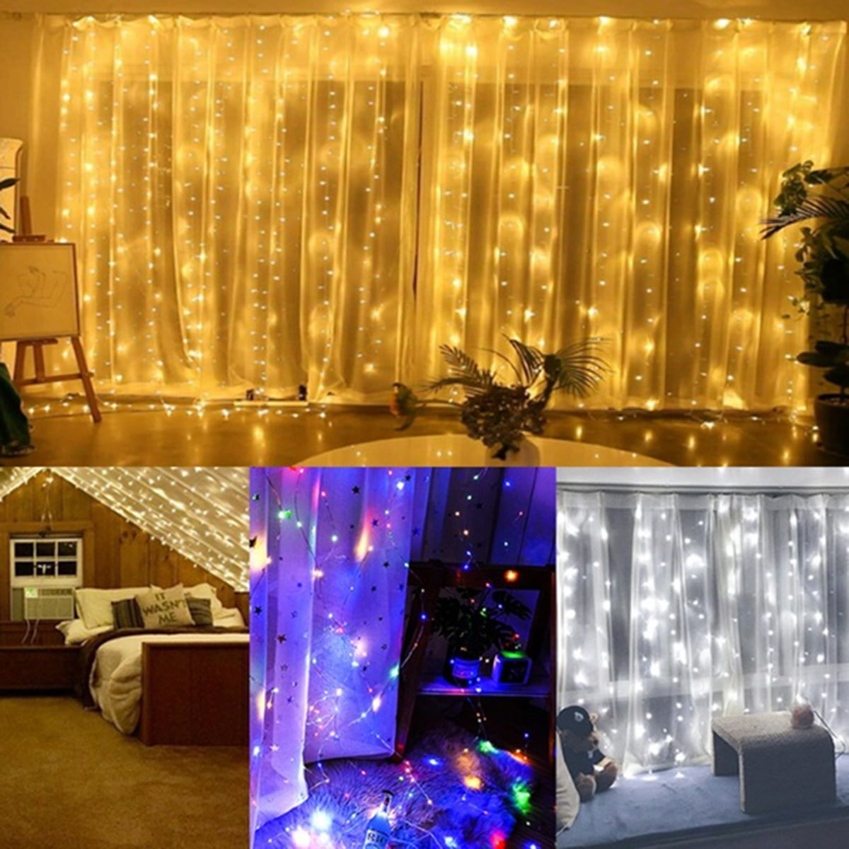 LED Snowflake Curtain Fairy String Twinkle Window Lights Christmas Party Wedding