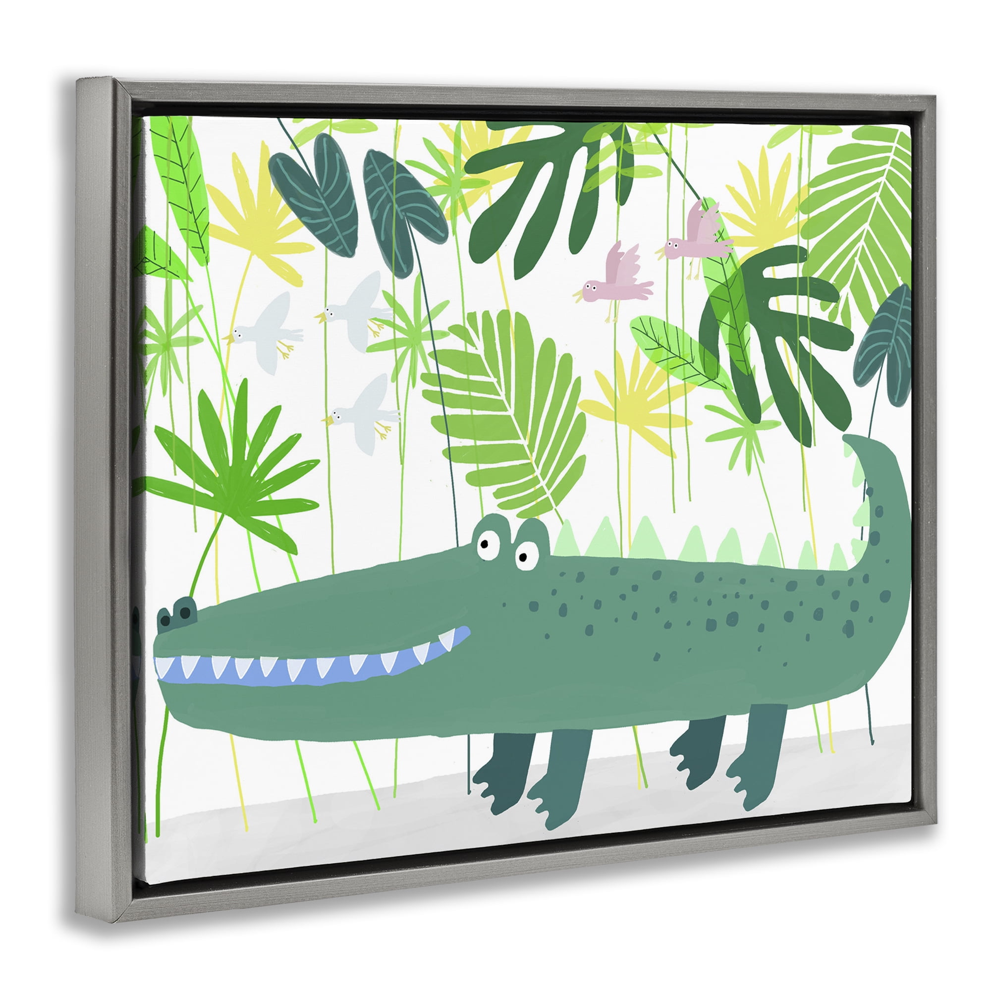 Stupell Industries Crocodile Jungle & Leaves Gray Framed Floater Canvas Wall Art, design by Carla Daly