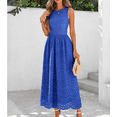 thumbnail image 3 of Women Summer Dresses Casual Sleeveless Crewneck A-Line Boho Lace Eyelet Cotton Tank Maxi Dress with Pockets, 3 of 6