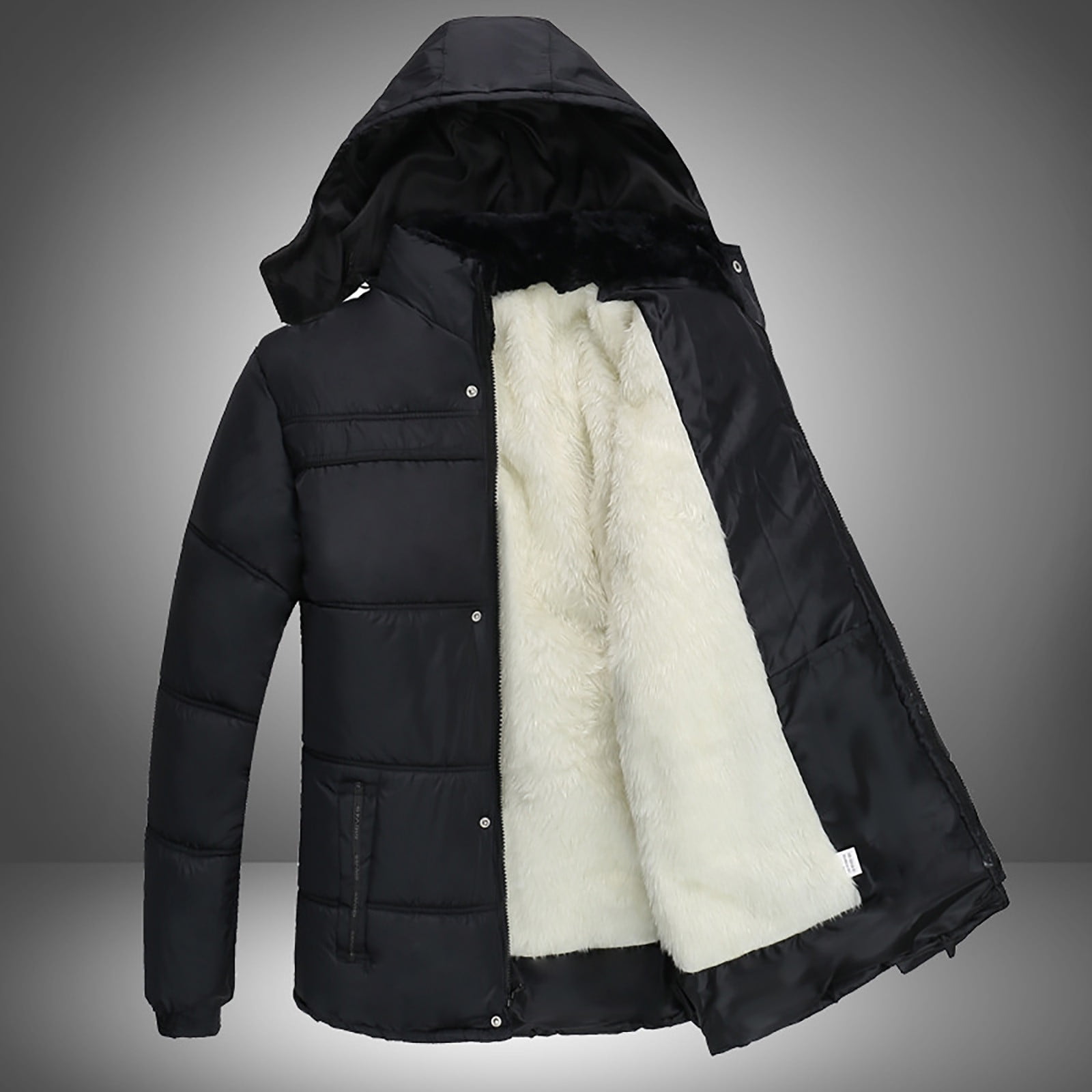 BiZtdJrK Mens Fleece Lined Quilted Jackets Button Down Zip Up Long Sleeve Hooded Puffer Jacket Warm Winter Hoodie Coats with Pockets White L