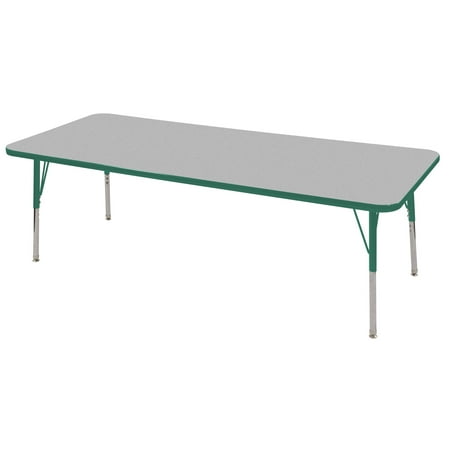 24in x 72in Rectangle Everyday T-Mold Adjustable Activity Table Grey/Green - Standard Swivel with Six 12in Stack Chairs Green - Swivel Glide
