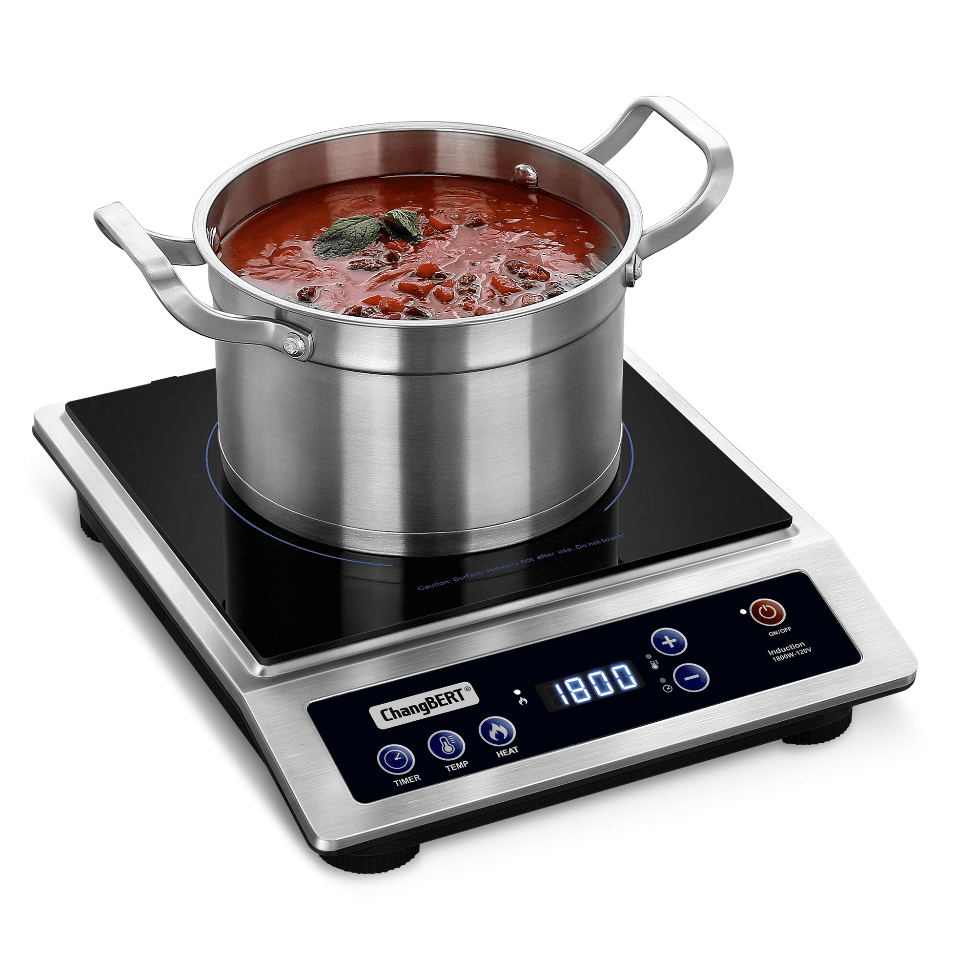 ChangBERT Induction Cooktop, Commercial Grade Portable Cooker, Large 8” Heating Coil, Premium Stainless Steel Countertop Burner with NSF Certified, 10 Hours Timer Powerful 1800W Professional Hot Plat