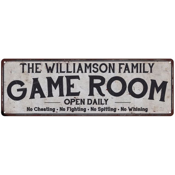 THE WILLIAMSON FAMILY Gift Game Room Chic Metal 6x18 Sign 206180042980