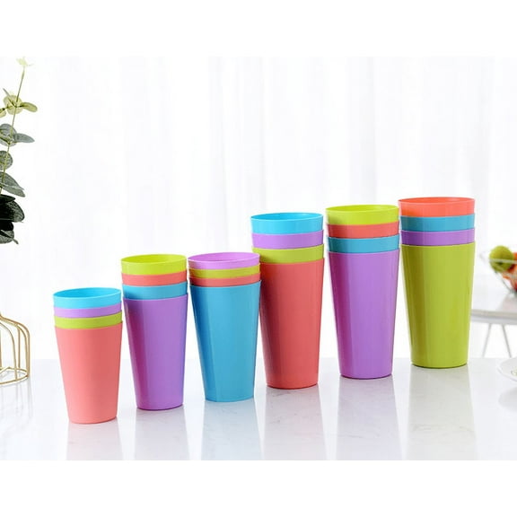 Chainplus 17.5-ounce Plastic Tumblers Reusable and Unbreakable Dishwasher Safe BPA Free Set of 12 in 4 Colors Kids Drinking Cups Adults Party Cups (Style A, 20-ounce)
