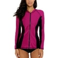 thumbnail image 4 of Women Long Sleeve Zipper Rash Guard Color Block Swimwear UPF 50+ Sun Protection Running Shirt, 4 of 7