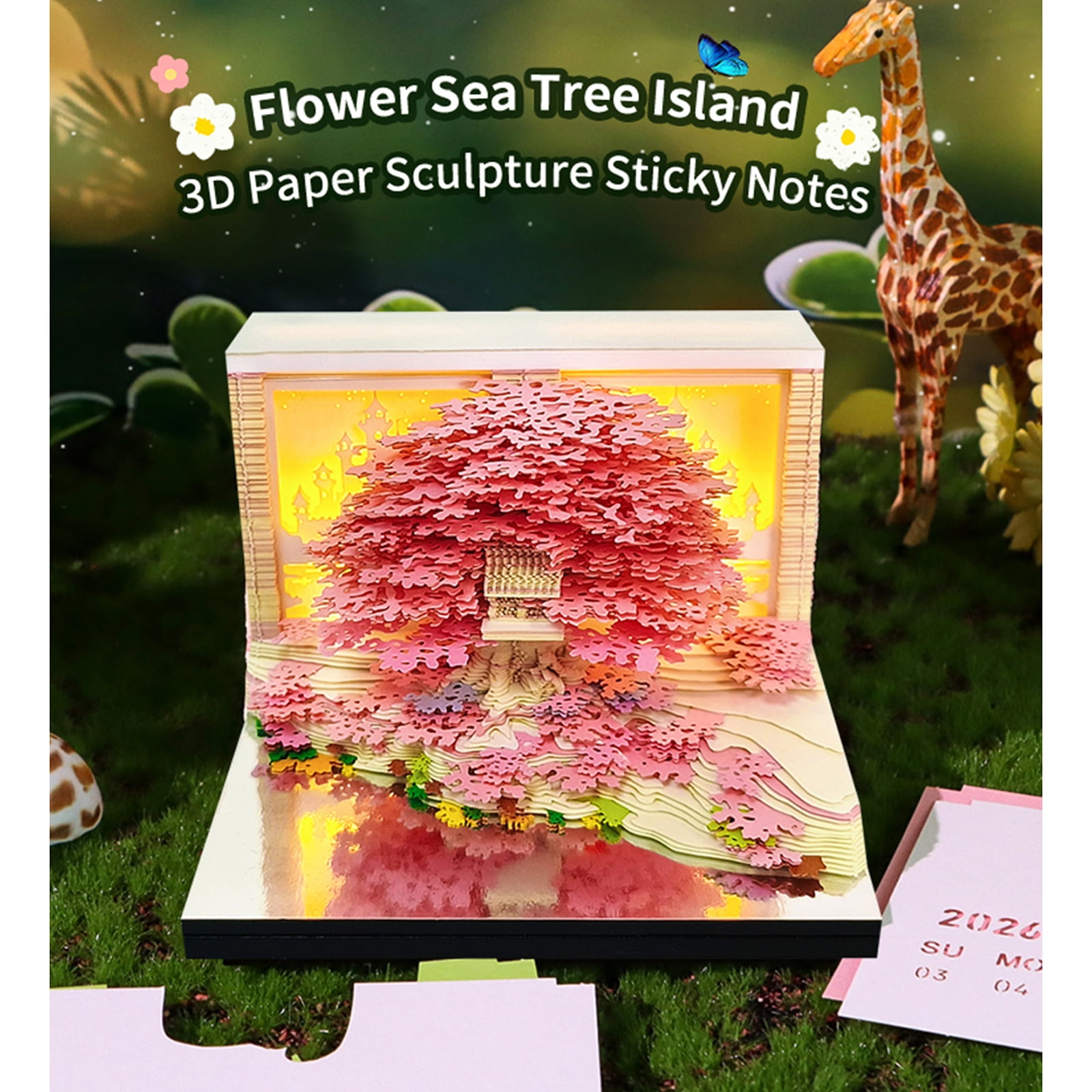 2026 Blossomy Treehouse Weekly Planner, Press Button Panes, Art Grade Paper with LED Note Panel