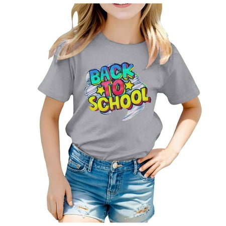 

Girls Graphic Tees School Season Back To School Season Printed Casual Short Sleeve T Shirt Girl T-Shirts