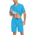 thumbnail image 3 of joogoo Men's Pajama Set Sky Blue V-Neck Pj Shorts Set 2 Piece Loungewear Sleepwear M, 3 of 7