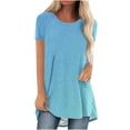 thumbnail image 2 of Summer Saving Wycnly Womens Shirts Round Neck Short Sleeve Gradient Print Summer Cute Tops Casual Loose Fit Breathable Ladies Hem Tunic Blouses Light Blue m Clearance Under $5, 2 of 4