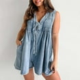 thumbnail image 6 of Daolelai Women's Casual Sleeveless Front Tie Denim Jumpsuit Overall Shorts Summer Denim Jumpsuit with Pockets, 6 of 9