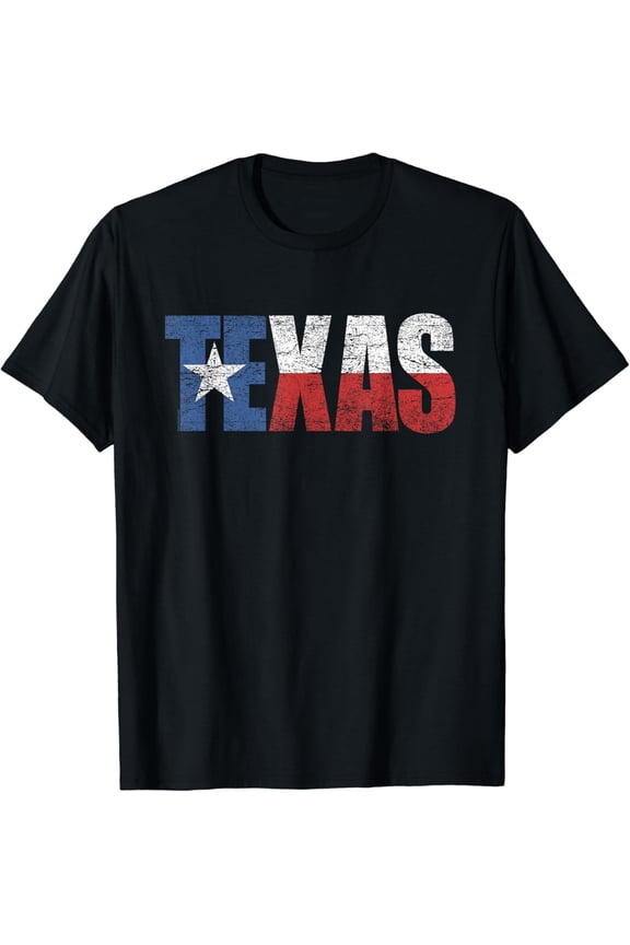 Texas T Shirt Women Men Texas State Flag Distressed T-Shirt Black Medium