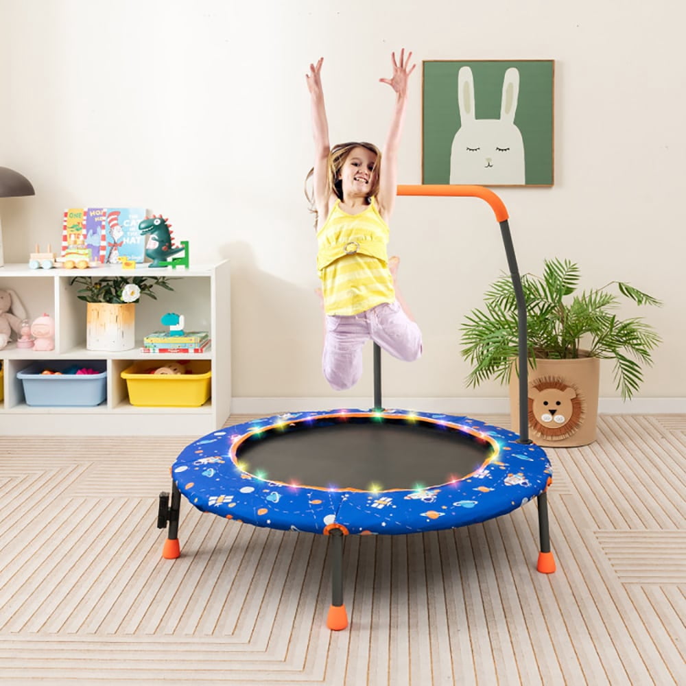 Spaco 36 Inch Mini Trampoline with Colorful LED Lights and Bluetooth Speaker-Blue, Bounce Trampoline for Outdoor as Garden, Park