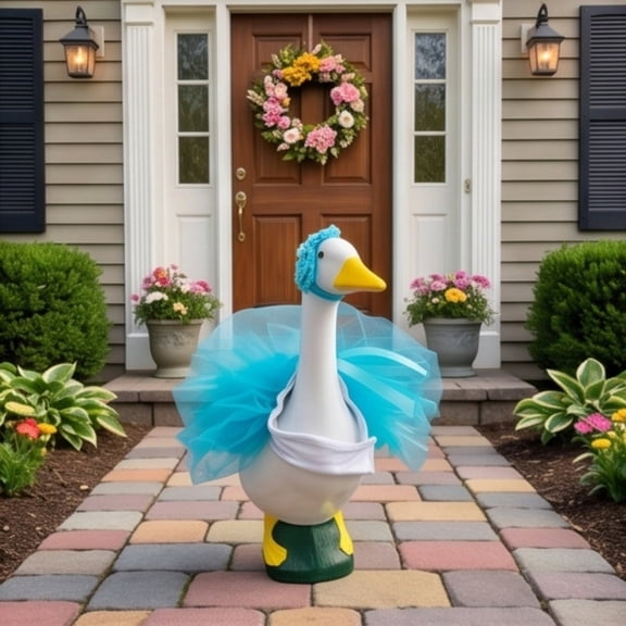 AuroraX Princess Porch Goose Clothes Set 23" 17 19 inch Chiffon Skirt Porch Goose Outfit Sets Happy Birthday Front Porch Goose Clothes Lawn Garden Decor