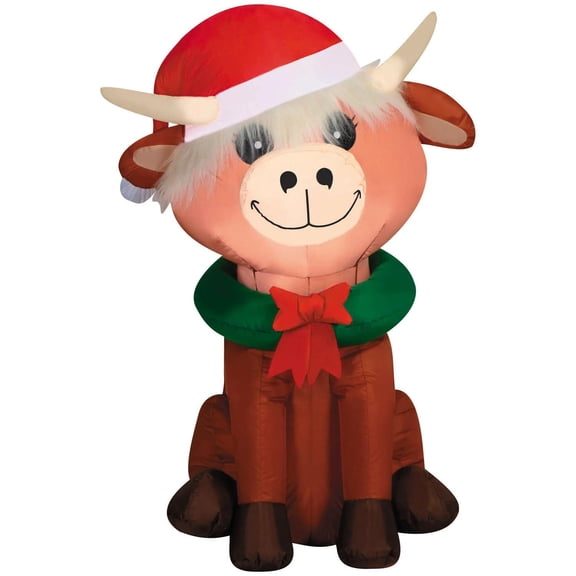 4 Ft. Airblown® Inflatable Baby Highland Cow with Santa Hat Christmas Outdoor Yard Decoration