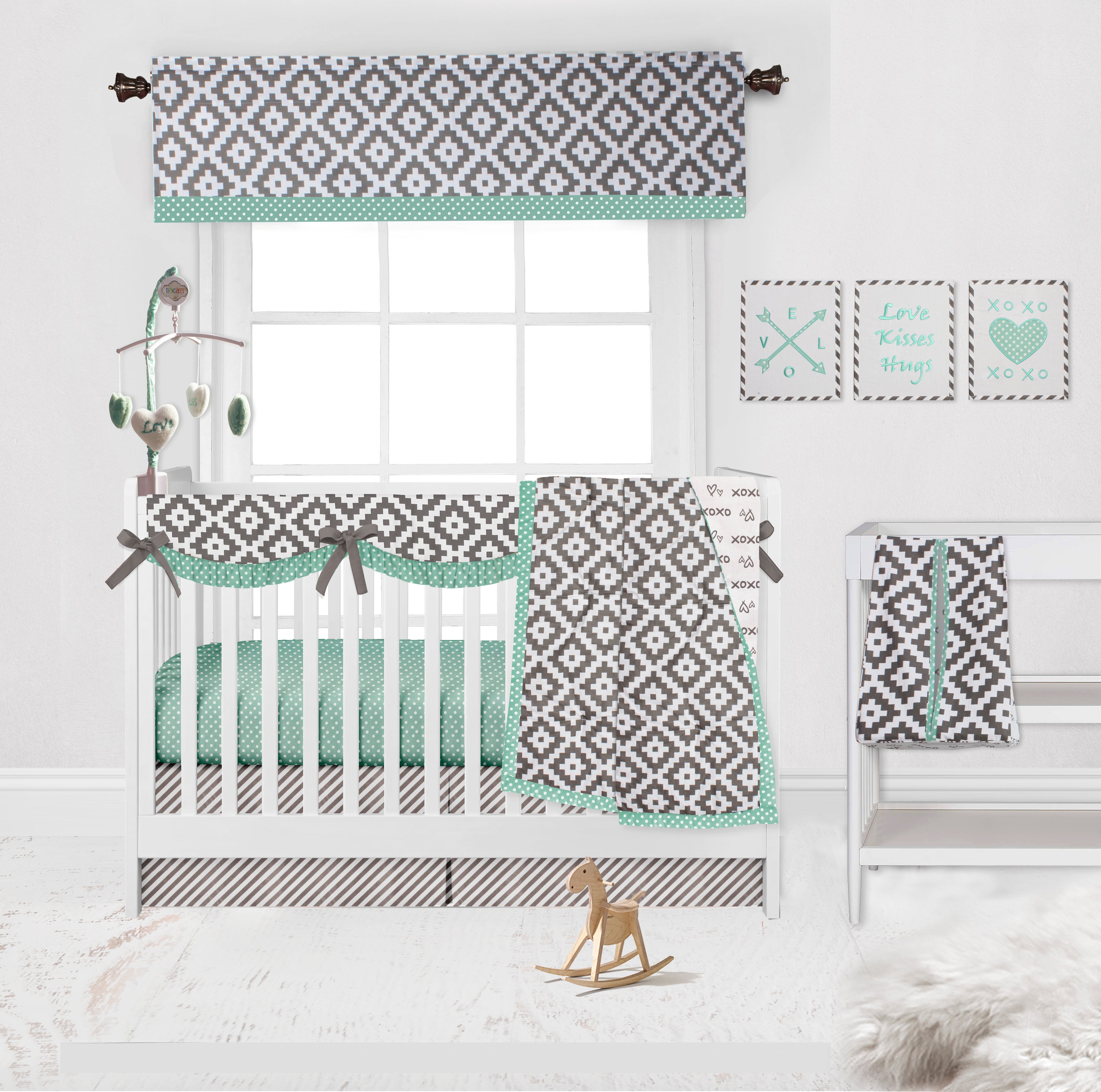 Bacati - Aztec Love Grey/Mint Musical Baby Crib Mobile