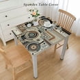 thumbnail image 2 of nygtbtfer , Reusable Table Cloth Round Fitted Vinyl Tablecloth with Elastic Edged for Parties Outdoors,Abstract Minimalist Texture Brown, 2 of 7