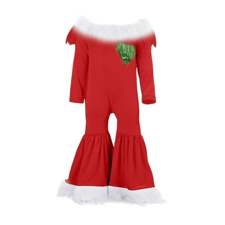 

NIJNFCLOTH Girls Romper Kids Girls Toddler Christmas Long Sleeve Love Romper Flared Jumpsuit Long Sleeve Romper (Size:8-9 Years)