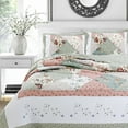 thumbnail image 4 of Cozy Line Home Fashions Floral Véritable Patchwork Vert Pêche Bord Festonné Campagnard Ensemble de Literie Courtepointe 100 % Coton, Couvre-Lit Réversible (Celia, Lit Simple - 2 Pcs), 4 of 5