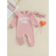 thumbnail image 2 of FEORJGP Infant Girls Rompers Newborn Baby Long Sleeve Jumpsuits Letter Embroidered Crew Neck Rompers Fall Toddler Clothes Bodysuits with Headband, 2 of 9