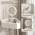 thumbnail image 4 of Corner Vanity Desk with Retractable and Rotating Mirror and Lights Small Modern White Makeup Vanity Set with Glass Top for Women Compact Girls Dressing Table with Storage for Small Space, 4 of 9