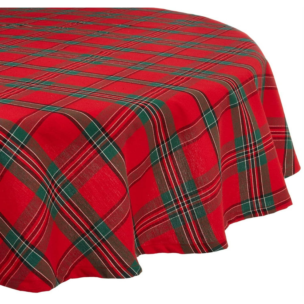 DII Holiday Plaid Tablecloth 70 Round, 100 Cotton