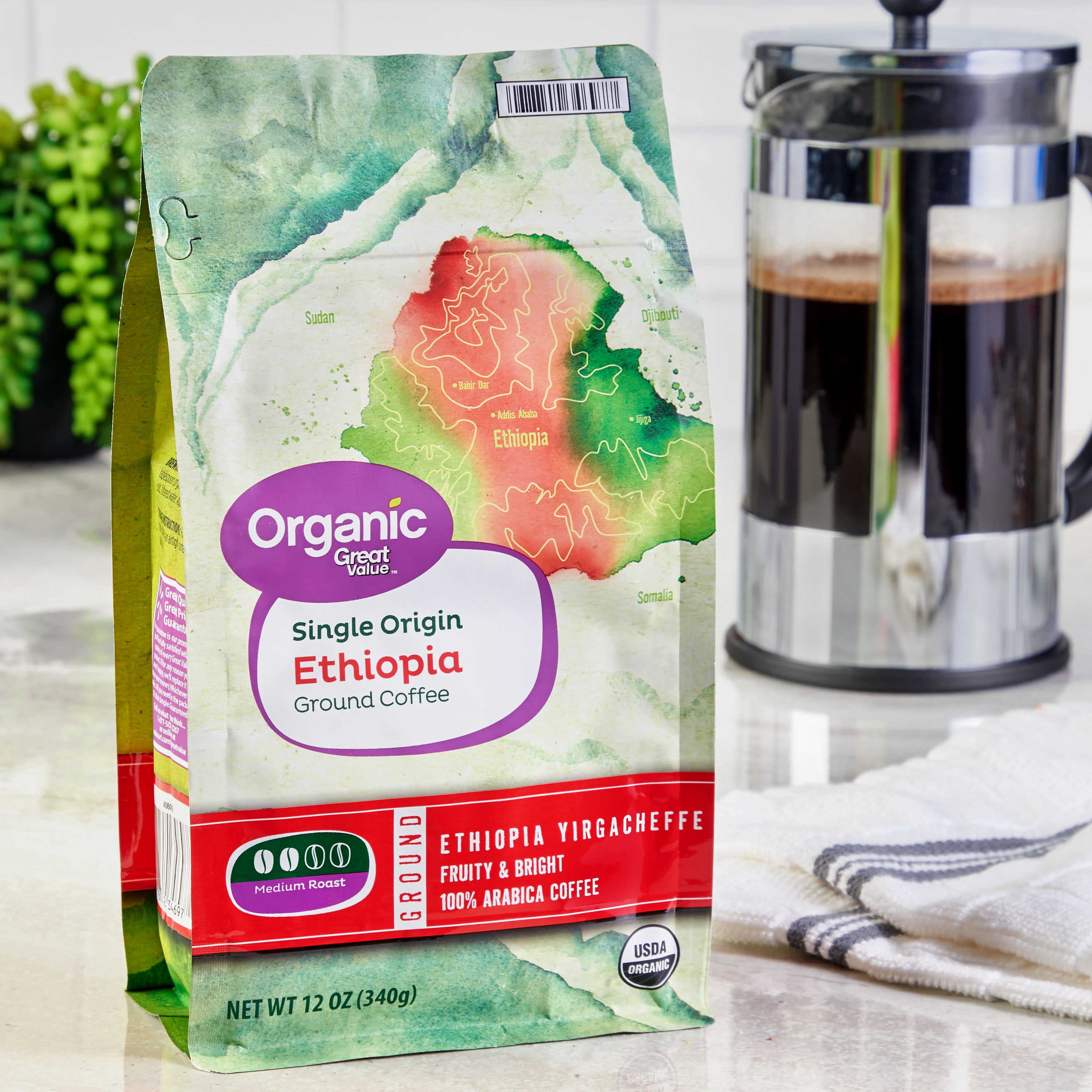 Great Value Organic Single Origin Ethiopia Ground Coffee, 12 oz