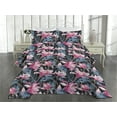 thumbnail image 2 of Ambesonne Exotic Quilted Coverlet 3 Pcs, Tropical Design Wild Flowers, King Size, Pink Violet Blue and Black, 2 of 4