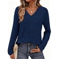 thumbnail image 1 of Remera PRETTYGARDEN Azul Marino Cuello en V Tejido Acanalado M, 1 of 5