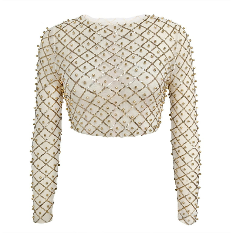 Cropped Mesh Sequins & Pearl Top — Kim and Cloth