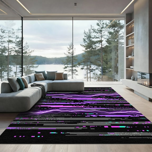 ODIKA 4'x6' Machine Washable Non-Slip Area Rug, Abstract Black High Traffic Rug, Black, 1269624