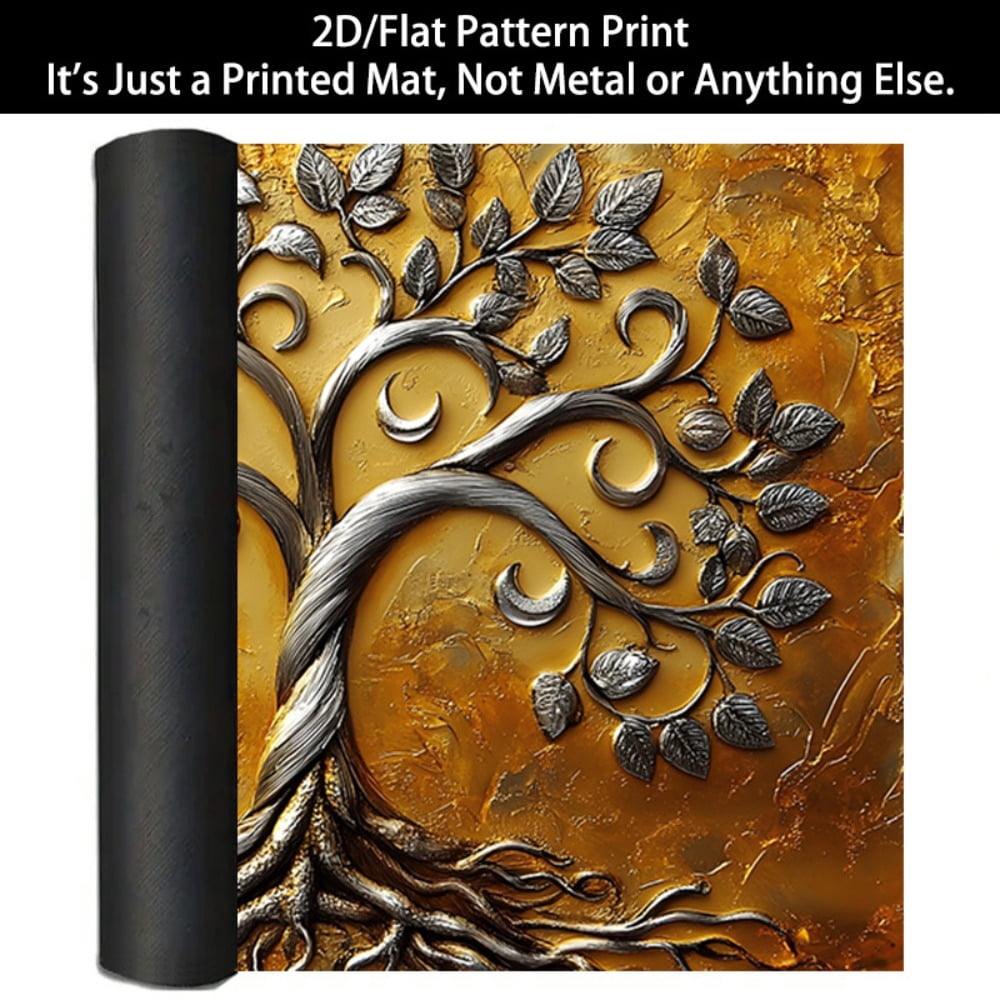 1 2D/flat stove cover protection pad, with a gold base and silver decoration crescent-shaped curve tree pattern design, 28.3x20.5 inches (72×52cm), easy to clean, perfectly suitable for any kitchen,