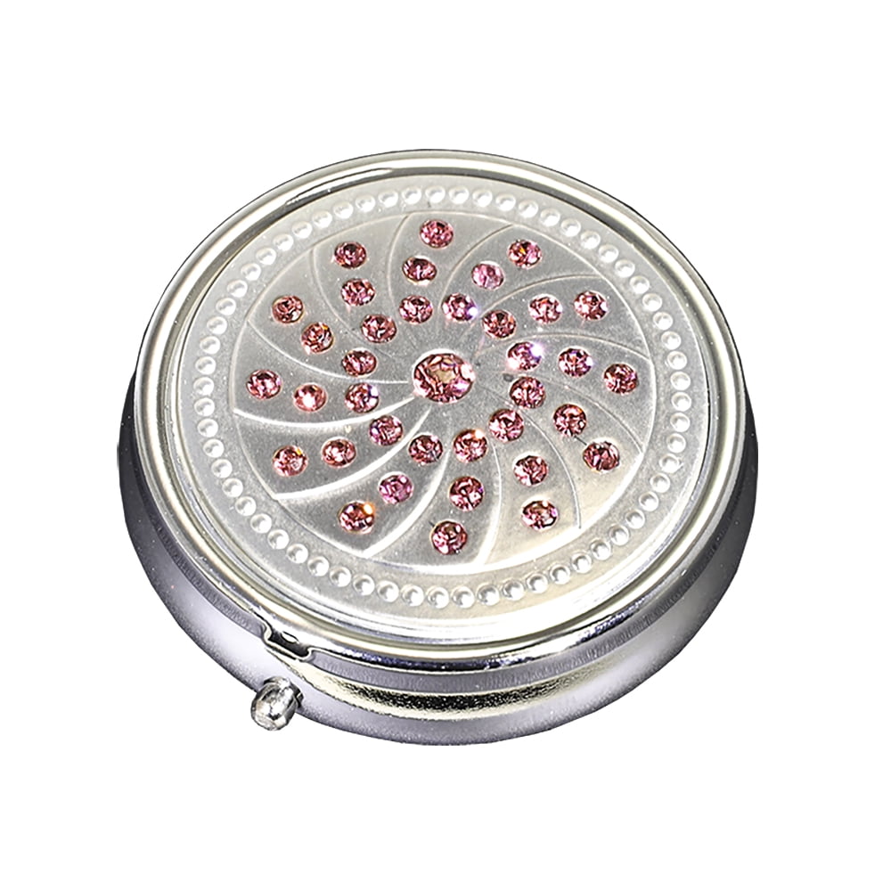 Pink Gemstones Fashion Bling Three Section Pocket Purse Travel Pill Box