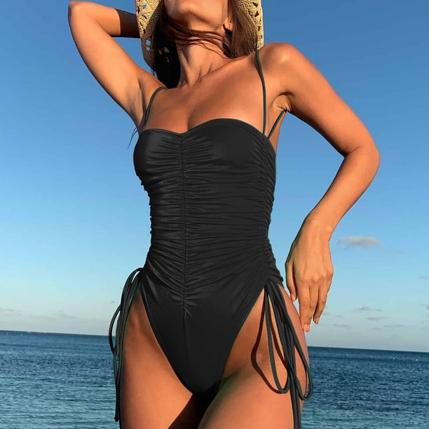 WILLBEST Traje de Baño Mujer Completo 2023 Traje de Baño Sexy con Corte y Cinturilla de Cintura Alta con Cordones En La Parte delantera