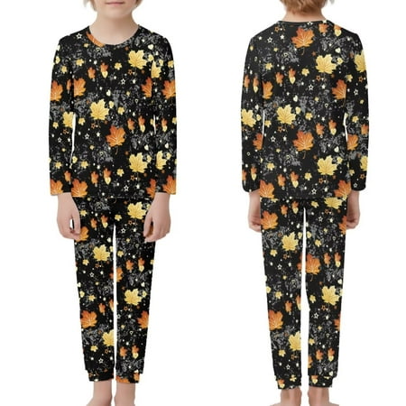 

NETILGEN Fall Marple Leaves Snug-Fit Kid Pjs Pants Children Pj Set 2 Side Pockets Design Breathable Trendy Pajamas for Teen Girls & Boys & Children Fit 13-14Y