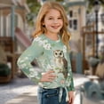 thumbnail image 3 of DISNIMO Girls Long Sleeve Shirts Owl Flower Printed Cute Crew Neck Pullover Tops 5-12 Years Casual Loose Fits Tee Shirts with Tie Hem, 3 of 8