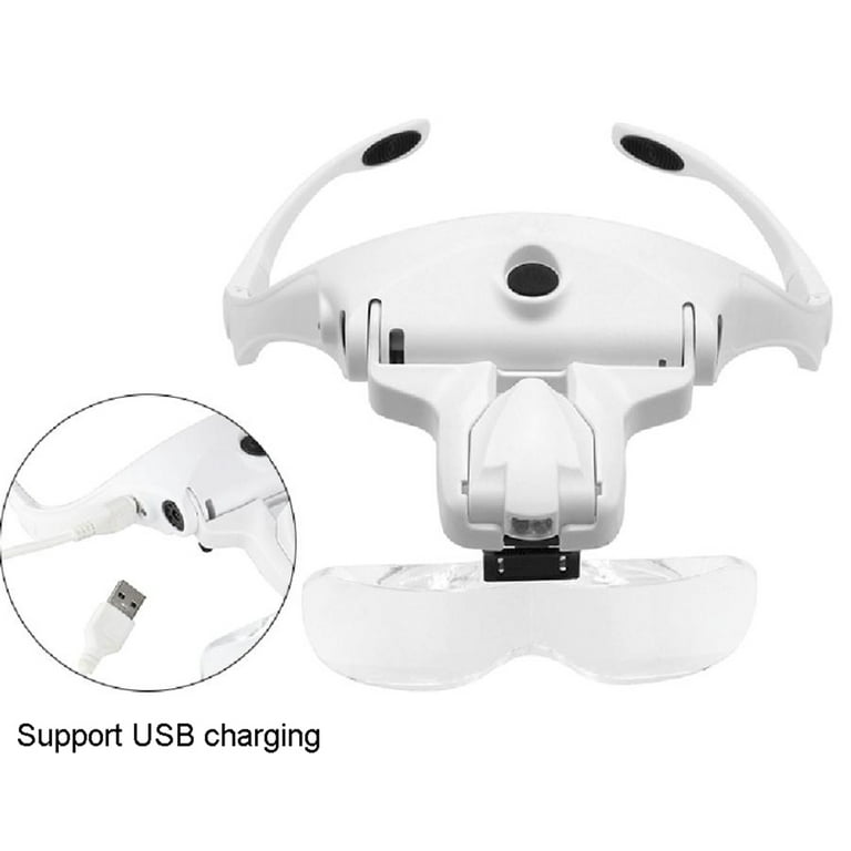 Hands Free Headband Magnifying Glass, USB Charging Head Magnifier with LED  Light Jewelry Craft Watch Hobby 5 Lenses 1.0X 1.5X 2.0X 2.5X 3.5X (Upgraded  Version)