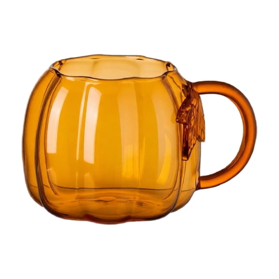 Pumpkin Shaped Glass Mug, Halloween Drinking Mug for Autumn and Home Decor, Fall Harvest Beverage Mug for Coffee, Tea, Juice Brown