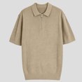 thumbnail image 4 of Mens Knit Polo Shirt Short Sleeve Textured Lightweight Casual Sweater Polo for Men Khaki, 4 of 5