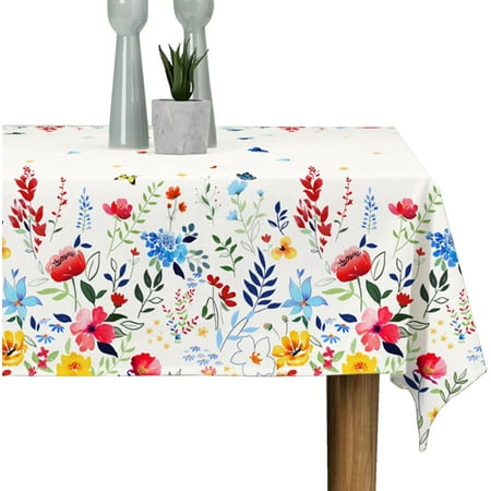 

Polyester Oblong/Rectangle 60 x 102 Inch Washable Reusable Waterproof Table Cloth - Watercolor Floral Table Cover for Spring/Summer/Easter Decoration