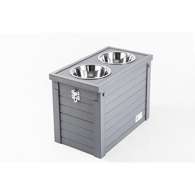 New Age Pet EcoFlex Piedmont Raised Diner For Dogs With Food Storage & 2 bowls Grey