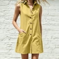 thumbnail image 7 of Zynoxe Womens Cotton Linen Dresses Casual Lapel Sleveless Button Down Mini Dresses Summer Breathable Peasant Gauze Lounge Beach Dresses with Pockets Yellow S, 7 of 7