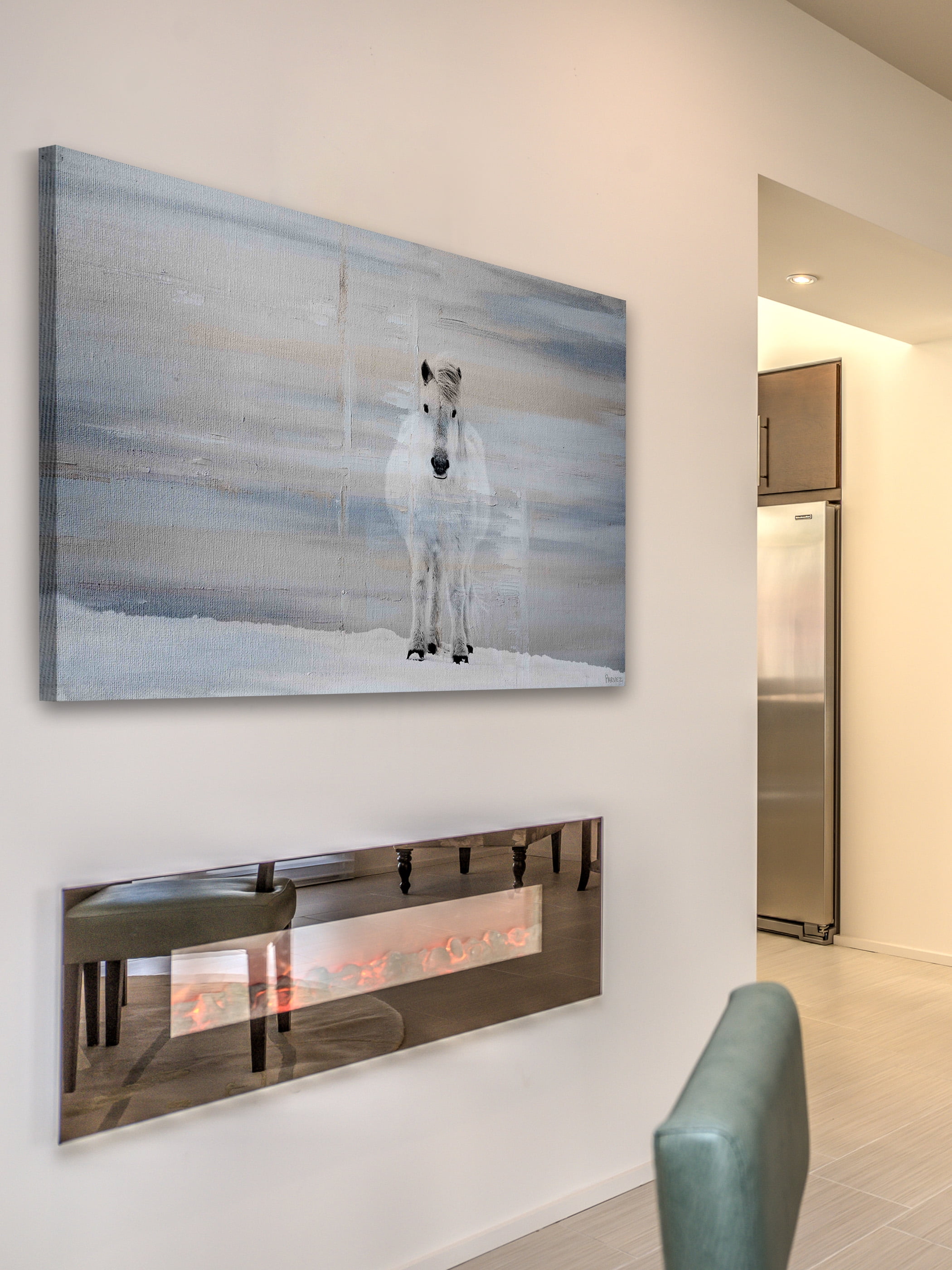 "White Horse Forward" Painting Print on Wrapped Canvas