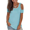 thumbnail image 2 of asdoklhq Juniors Plus Tops & T-Shirts,Women's Cold Shoulder Tops Open Back Short Sleeve Solid T Shirt Casual Loose Backless Tee Blouses, 2 of 9