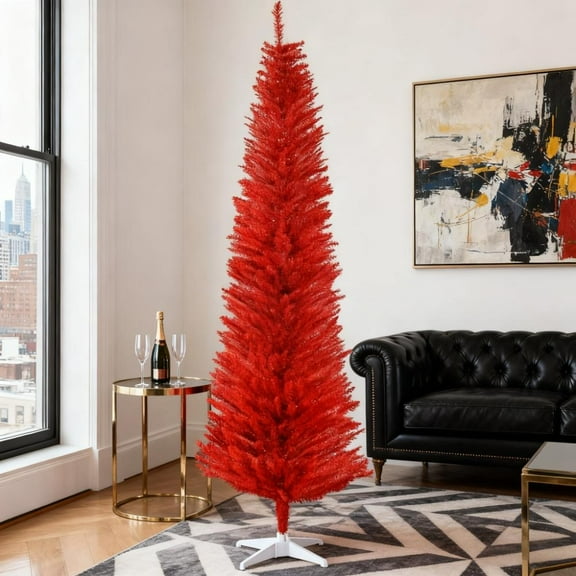 Red Pencil Christmas Tree ,with 499 Realistic Branch Tips and Plastic Stand